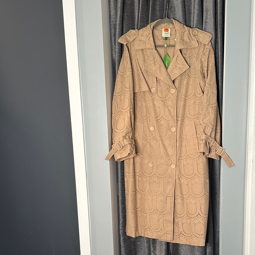 FARM Rio KHAKI PINEAPPLE COTTON EYELET TRENCH COAT
